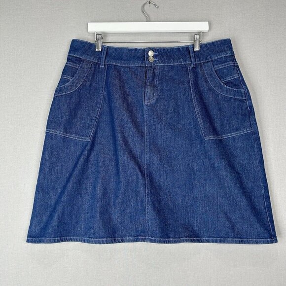 Style J Womens Jean Skirt 18 Blue Denim Mini Two Button Stretch Medium Wash - Picture 1 of 10